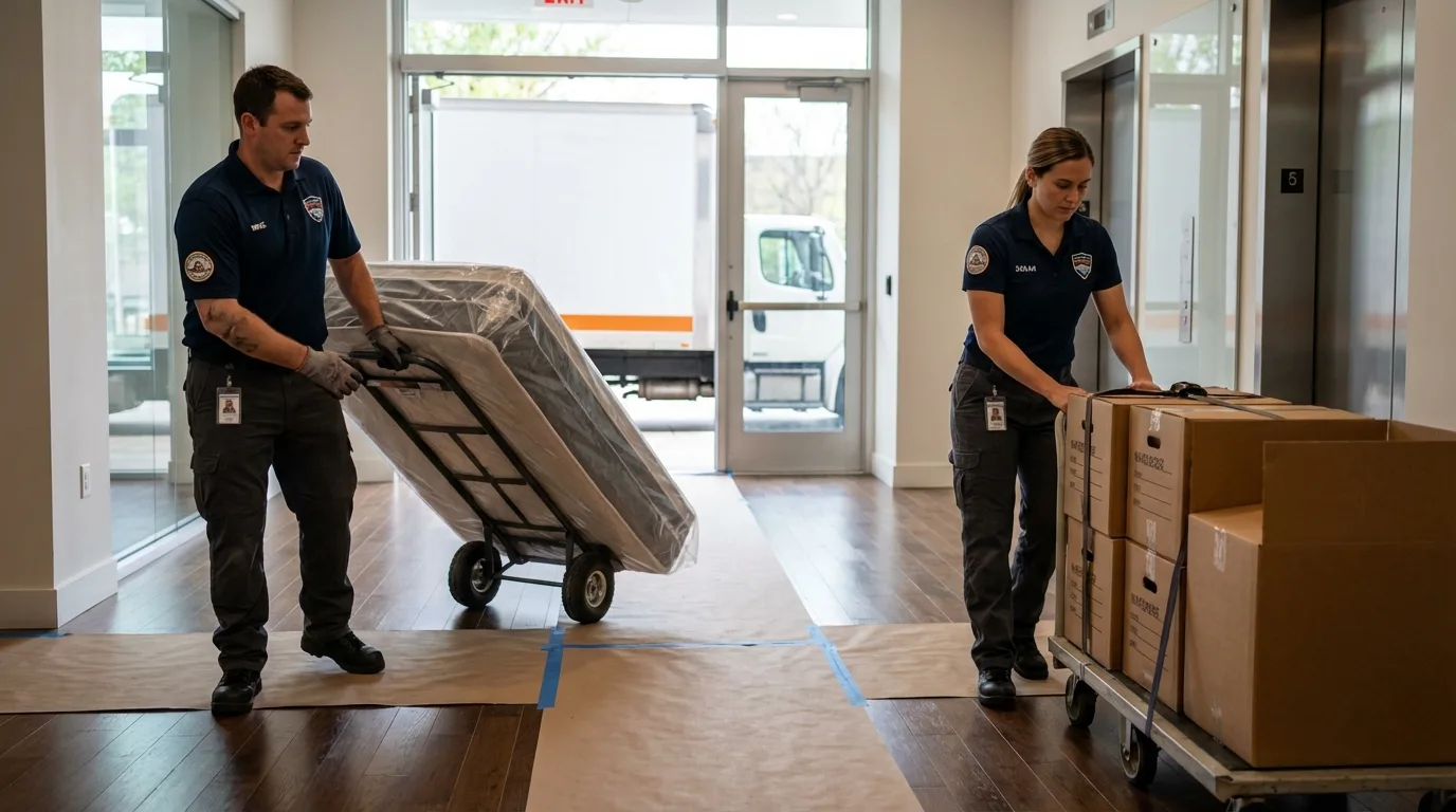 Professional apartment movers loading elevator in Westernport, MD